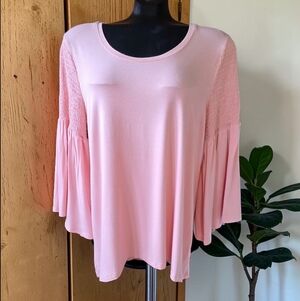 IMNYC Light Pink Ruched Bell Sleeves High Low Flowy Womens Top Size M
